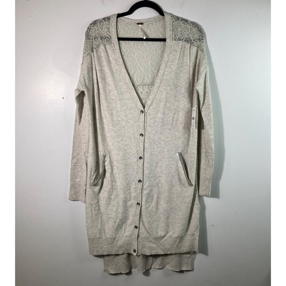 Womens Free People Long Cardigan Wool Blend Ivory M NWT‎